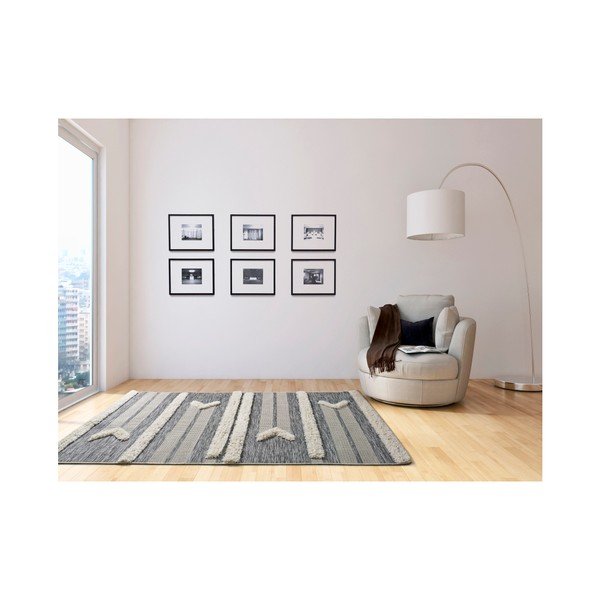 Baltos ir pilkos spalvos kilimas "Universal Cheroky Line", 55 x 110 cm-image-1