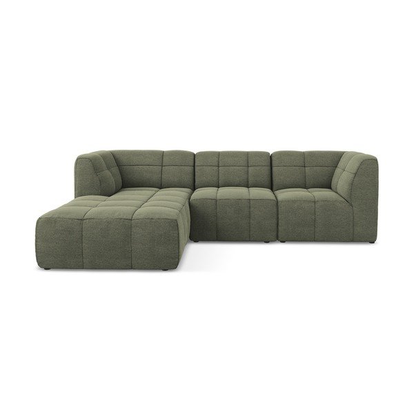 Žalios spalvos kampinė sofa iš boucle (su kairiuoju kampu/su gultu) Aloha – Makamii