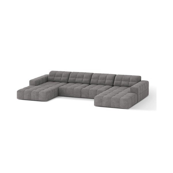 Pilkos spalvos kampinė sofa iš šenilinio audinio („U“ formos) Chicago – Cosmopolitan Design-image-1