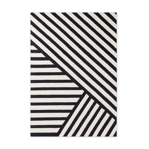 Rankų darbo juodos ir baltos spalvos iš vilnos kilimas 120x180 cm Stryve Noir – Elle Decoration