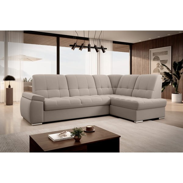 Smėlio spalvos iš velveto sulankstoma/su sandėliavimo vieta kampinė sofa (su dešiniuoju kampu/„L“ formos) Sado – ELTAP-image-4