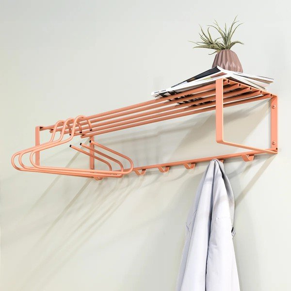 Rausvos spalvos iš metalo sieninė lentyna su lentyna 100 cm Rex – Spinder Design-image-1