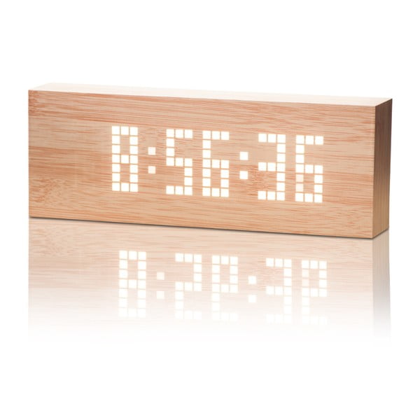 Šviesiai rudas žadintuvas su baltu LED ekranu Gingko Message Click Clock