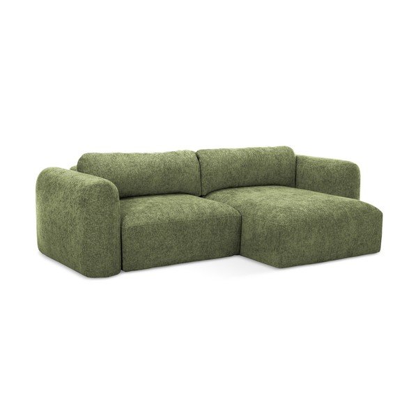 Žalios spalvos iš šenilinio audinio sulankstoma/su sandėliavimo vieta kampinė sofa (su dešiniuoju kampu/su gultu) Mele – Makamii-image-1