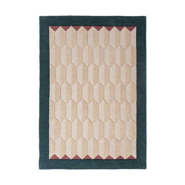 Rankų darbo natūralios spalvos/žalsvai mėlynos spalvos iš vilnos kilimas 160x230 cm Apex Border Wool – Flair Rugs
