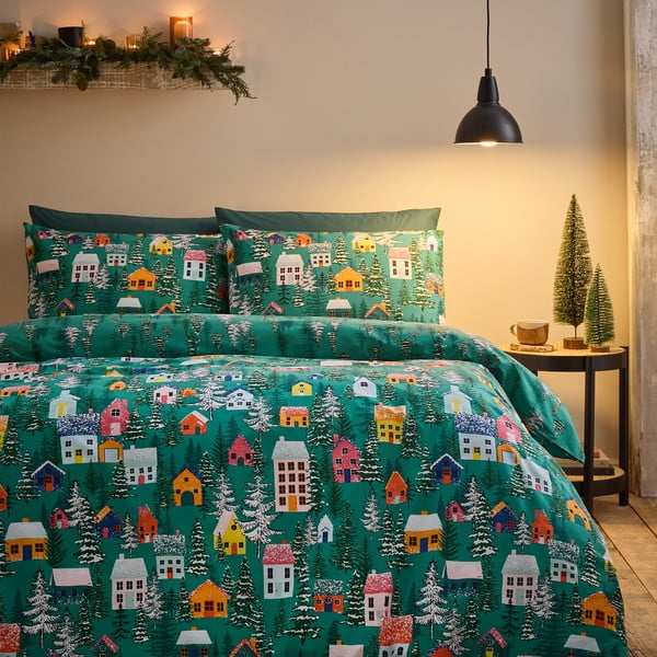 Dvigulė patalynė žalios spalvos 200x200 cm Festive Forest – Catherine Lansfield