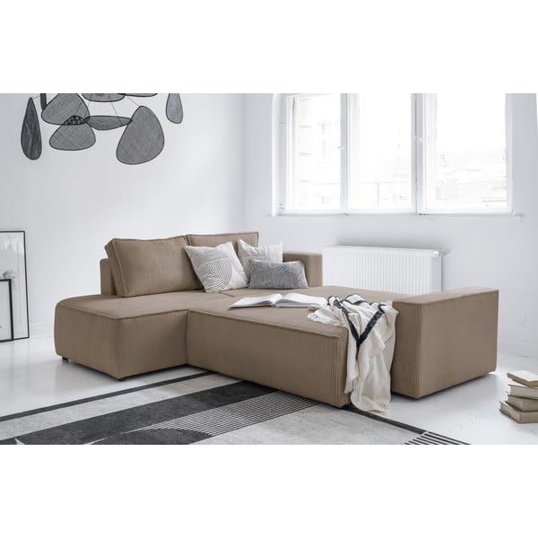 Iš kordinio velveto sulankstoma kampinė sofa smėlio spalvos (su kairiuoju kampu) Brave Dave – Miuform-image-4
