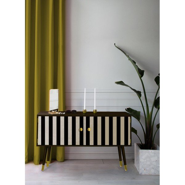 Komoda iš pušies masyvo Velvet Atelier Au Cafe Golden Black Strips-image-1