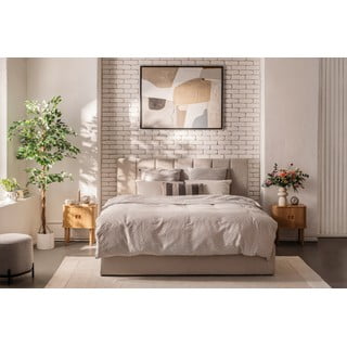 Smėlio spalvos dvigulė lova audiniu dengta su sandėliavimo vieta su grotelėmis 160x200 cm Thessa Bold Line – Bonami Selection