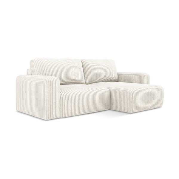 Kreminės spalvos sulankstoma/su sandėliavimo vieta kampinė sofa iš kordinio velveto (su dešiniuoju kampu/su gultu) Kona – Makamii-image-2