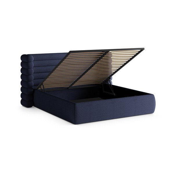 Mėlynos spalvos dvigulė lova audiniu dengta su sandėliavimo vieta su lovos grotelėmis 180x200 cm Mount – Micadoni -image-2