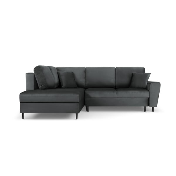 Tamsiai pilkos spalvos iš velveto sulankstoma/su sandėliavimo vieta kampinė sofa (su kairiuoju kampu/„L“ formos) Kyoto – Cosmopolitan Design