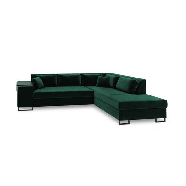 Žalia aksominė kampinė sofa-lova Cosmopolitan Design York, kampas dešinėje