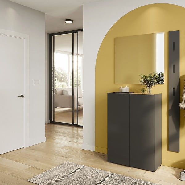 Antracito spalvos koridoriaus baldas iš ąžuolo 104x200x33 cm Alviano – Germania-image-1