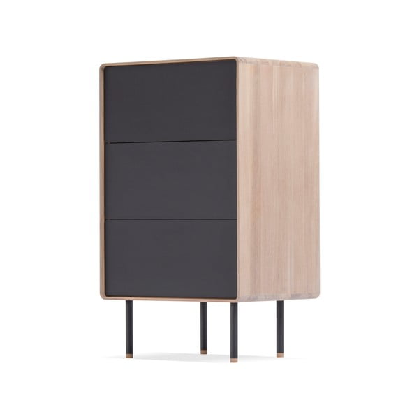 Iš ąžuolo masyvo aukšta šoninė spintelė juodos spalvos/natūralios spalvos 60x100 cm Fina – Gazzda-image-3