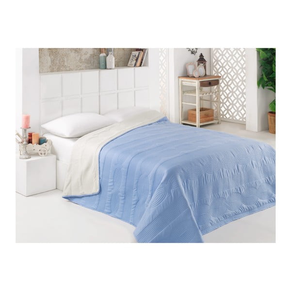 Mėlyna ir balta dvipusė mikropluošto lovatiesė, 200 x 220 cm