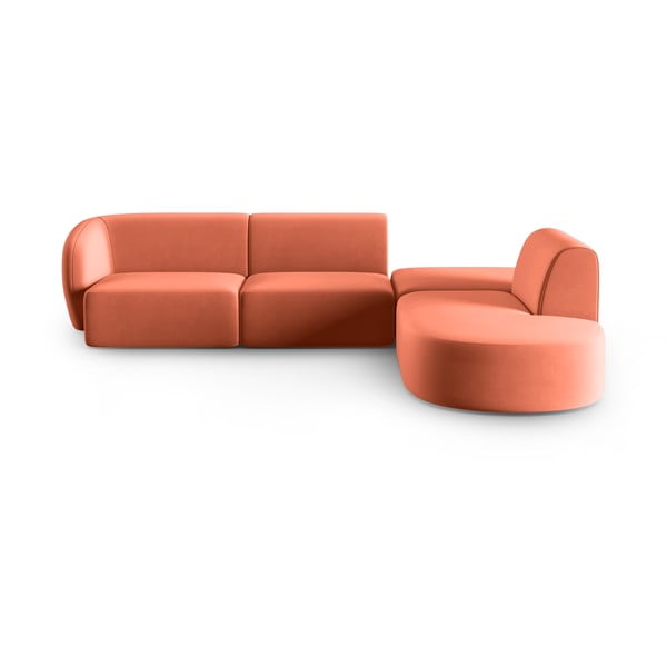 Rožinės spalvos iš velveto kampinė sofa (su dešiniuoju kampu/„L“ formos) Paolo – Milo Casa