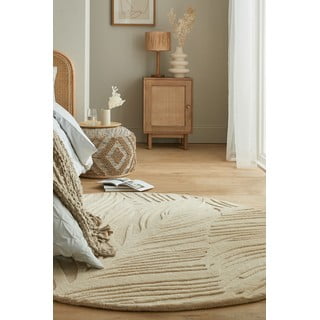 Smėlio spalvos vilnonis apvalus kilimas ø 160 cm Leaf - Flair Rugs