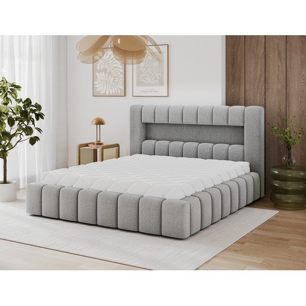 Pilkos spalvos dvigulė lova audiniu dengta su sandėliavimo vieta su lovos grotelėmis 140x200 cm Lamica – ELTAP-image-4