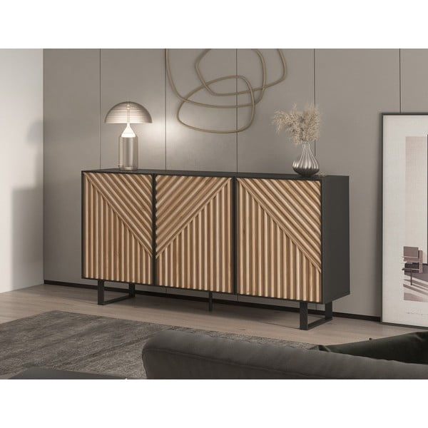 Šoninė spintelė juodos spalvos/natūralios spalvos iš ąžuolo 151x80x40 cm Alana – Marckeric-image-1