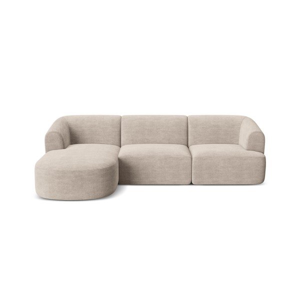 Šviesiai rudos spalvos kampinė sofa iš kordinio velveto (su kairiuoju kampu/su gultu) Campi – Cosmopolitan Design-image-2