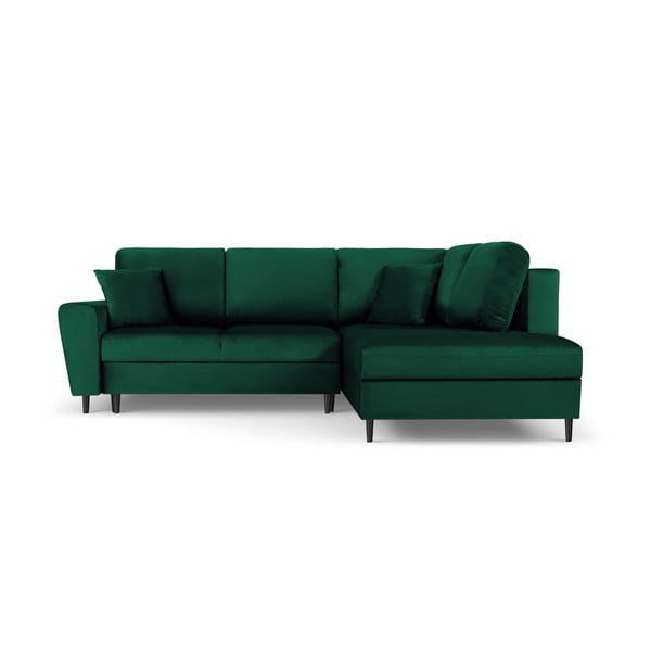 Žalios spalvos iš velveto sulankstoma/su sandėliavimo vieta kampinė sofa (su dešiniuoju kampu/„L“ formos) Kyoto – Cosmopolitan Design