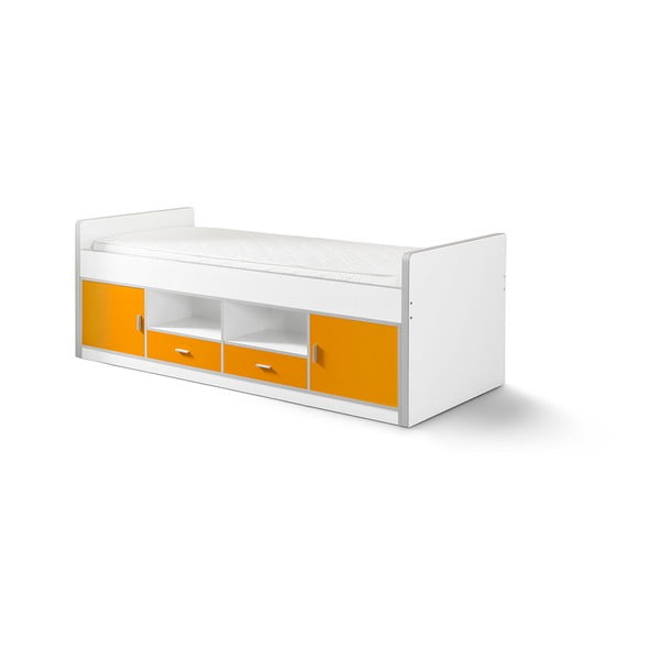 Balta ir oranžinė "Vipack Bonny" vaikiška lova su daiktadėže, 200 x 90 cm