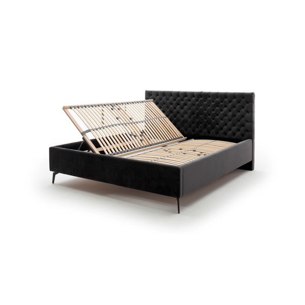 Juodos spalvos dvigulė lova audiniu dengta su sandėliavimo vieta su lovos grotelėmis 180x200 cm La Maison – Meise Möbel-image-4