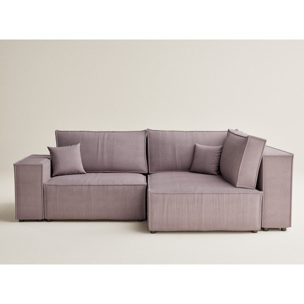 Violetinės spalvos sulankstoma/su sandėliavimo vieta kampinė sofa iš kordinio velveto (su dešiniuoju kampu/„L“ formos) Tonga – Maison de Rêve-image-2