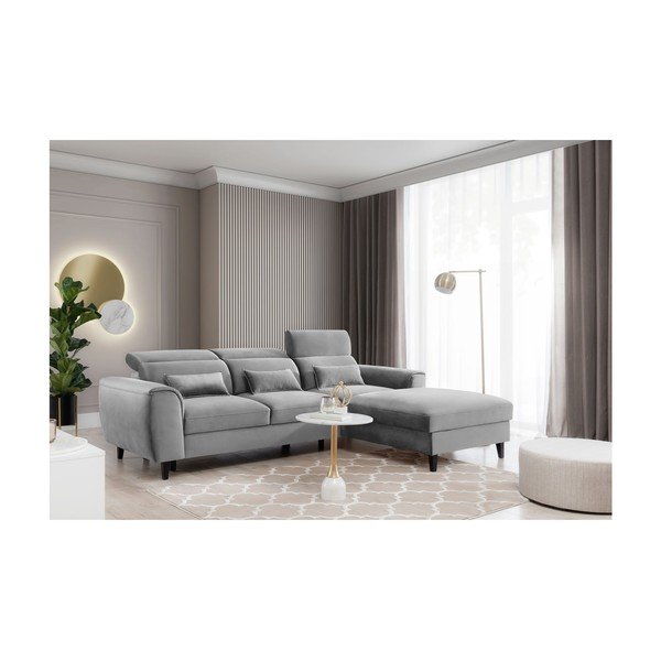 Pilkos spalvos iš velveto sulankstoma/su sandėliavimo vieta kampinė sofa (su dešiniuoju kampu/su gultu) Foble – ELTAP-image-3