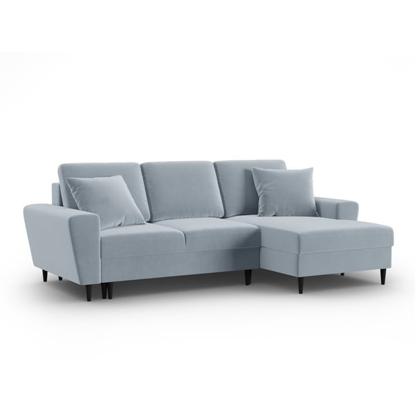 Šviesiai mėlynos spalvos iš velveto sulankstoma/su sandėliavimo vieta kampinė sofa (su dešiniuoju kampu/su gultu) Kyoto – Cosmopolitan Design-image-4