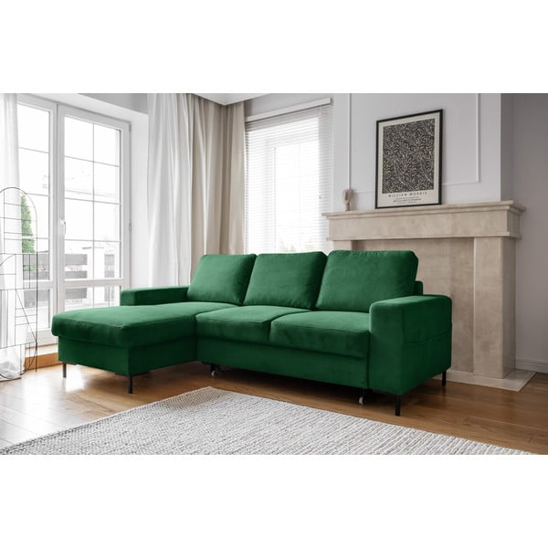 Iš kordinio velveto sulankstoma kampinė sofa tamsiai žalios spalvos (su kairiuoju kampu) Lofty Lilly – Miuform-image-3