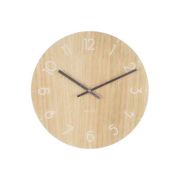 Šviesiai rudas Present Time Stiklo ir medžio laikrodis, ⌀ 40 cm