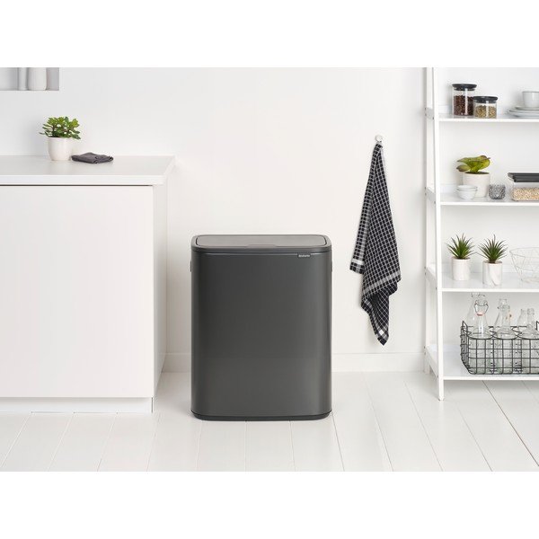 Iš plieno šiukšliadėžė tamsiai pilkos spalvos rūšiavimui/galima atidaryti palietus 60 l Bo Touch Bin – Brabantia-image-1