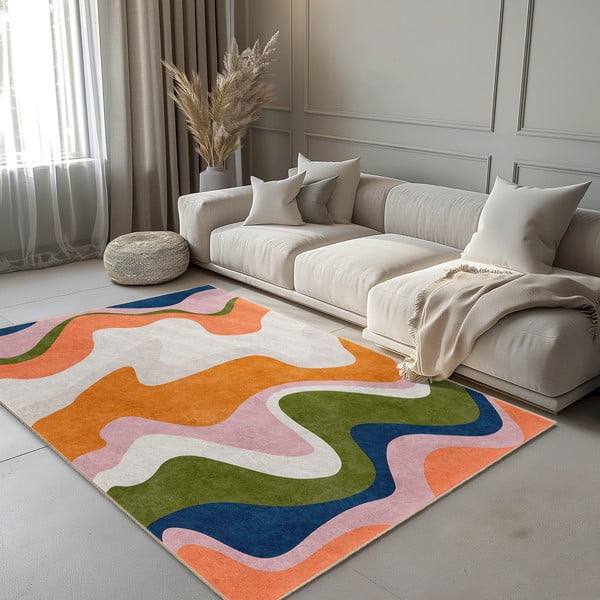 Skalbiamas oranžinės spalvos kilimas 80x200 cm Squiggly Orange – Mila Home-image-3