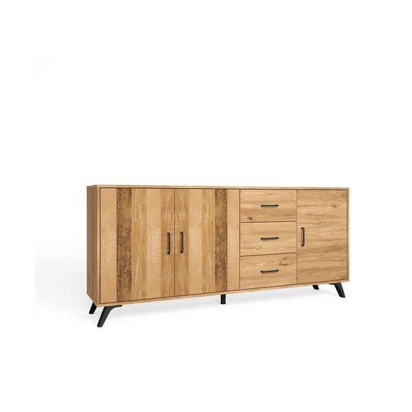 Natūralios spalvos ąžuolo dekoro žema komoda 181x81 cm Nordic - Marckeric-image-2
