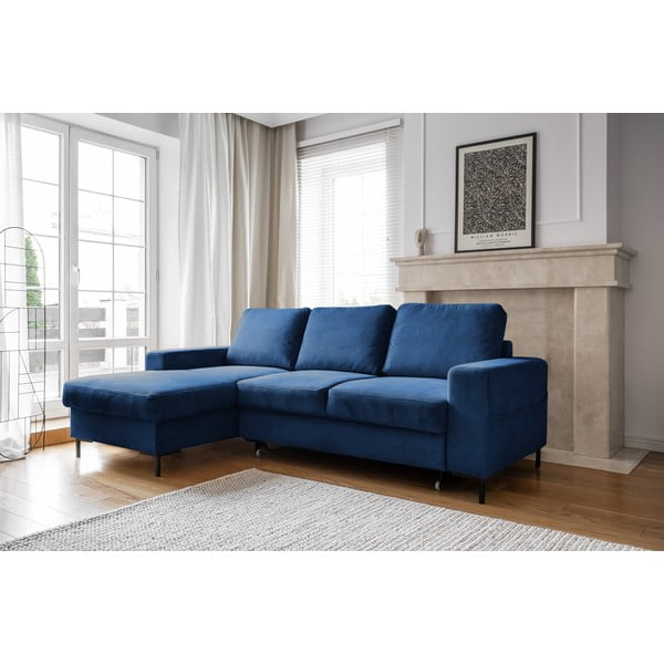 Iš kordinio velveto sulankstoma kampinė sofa tamsiai mėlynos spalvos (su kairiuoju kampu) Lofty Lilly – Miuform-image-3