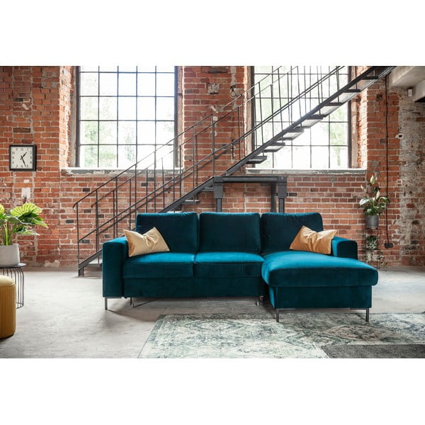 Iš velveto sulankstoma kampinė sofa smaragdinės spalvos (su dešiniuoju kampu) Lofty Lilly – Miuform-image-1