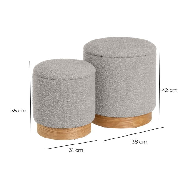 Šviesiai pilkos spalvos pufai 2 vnt. iš boucle – Casa Selección-image-4