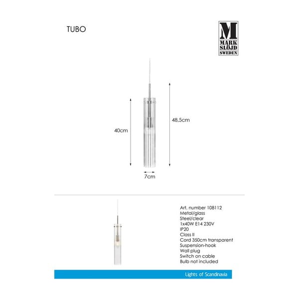 Sidabrinės spalvos kabantis šviestuvas su stiklo gaubtu Tubo – Markslöjd-image-4