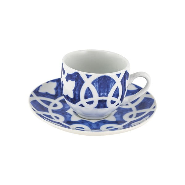 6 mėlynai baltų puodelių rinkinys su lėkštutėmis Villa Altachiara Vietri