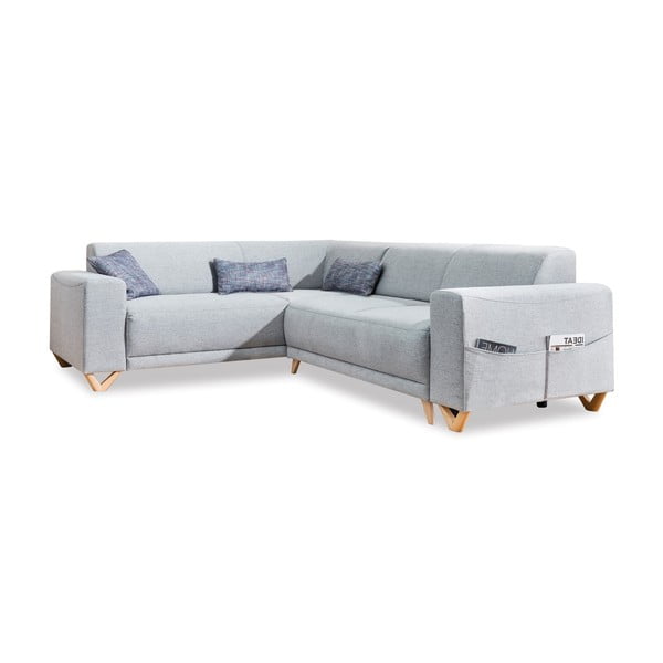 Šviesiai pilkos spalvos sulankstoma/su sandėliavimo vieta kampinė sofa (su kairiuoju kampu/„L“ formos) Classy Sophie – Miuform