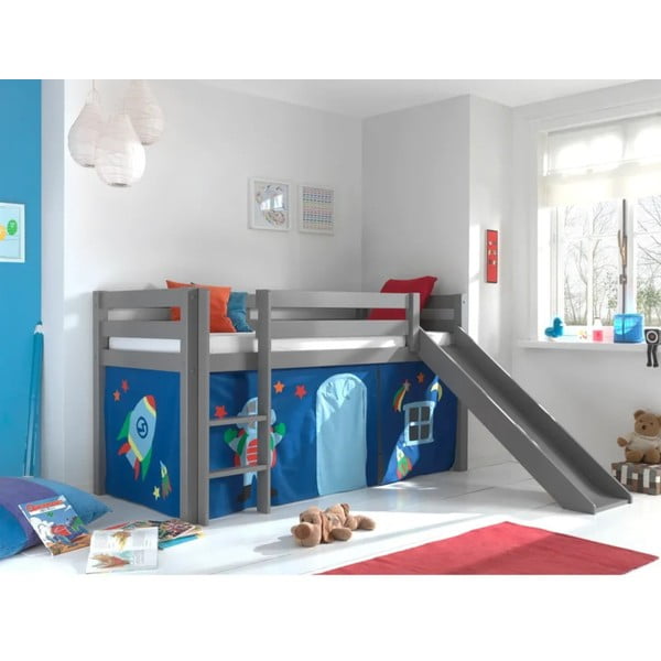 Pilka dviaukštė lova iš pušies medienos 90x200 cm PINO - Vipack-image-3