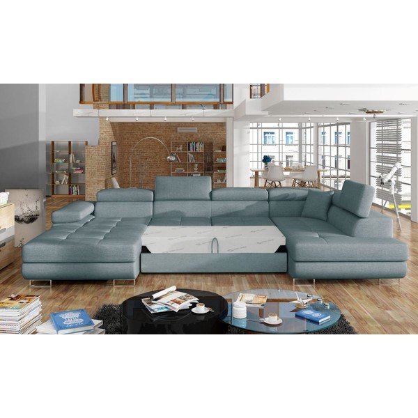 Šviesiai mėlynos spalvos sulankstoma/su sandėliavimo vieta kampinė sofa (su dešiniuoju kampu/„U“ formos) Rodrigo – ELTAP-image-2