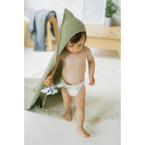 Vaikiškas žalias lininis rankšluostis Linen Tales Waffle, 100 x 100 cm-image-3