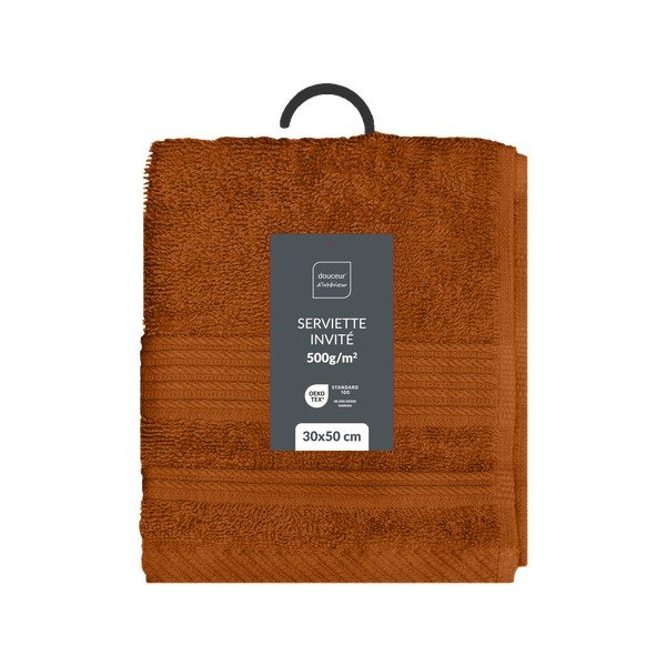 Terakotos spalvos iš frote audinio iš medvilnės rankšluostis 30x50 cm Tendresse – douceur d'intérieur-image-4