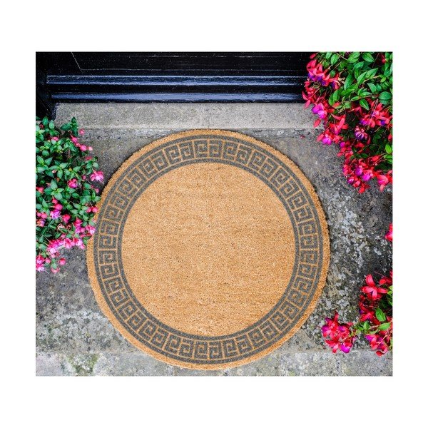 Pilkas natūralaus kokoso pluošto apvalus kilimėlis Artsy Doormats Greek Border, ⌀ 70 cm-image-2