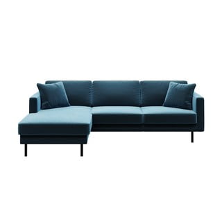 Mėlynos spalvos aksominė kampinė sofa MESONICA Kobo, kairysis kampas