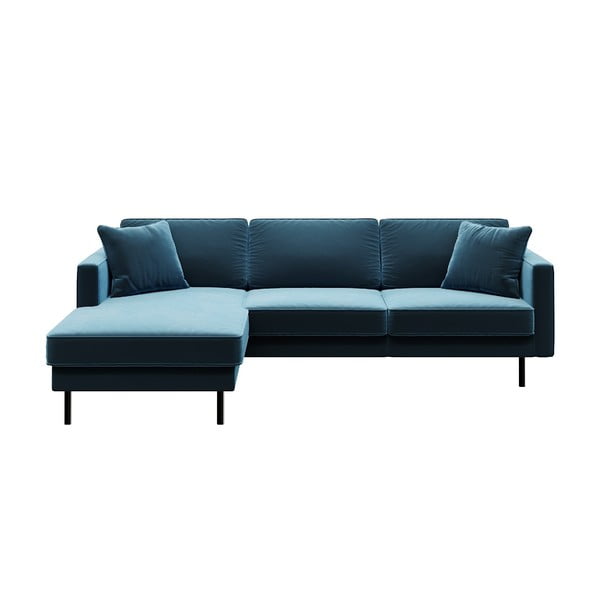 Kampinė sofa mėlynos spalvos iš velveto (su kairiuoju kampu) Kobo – MESONICA