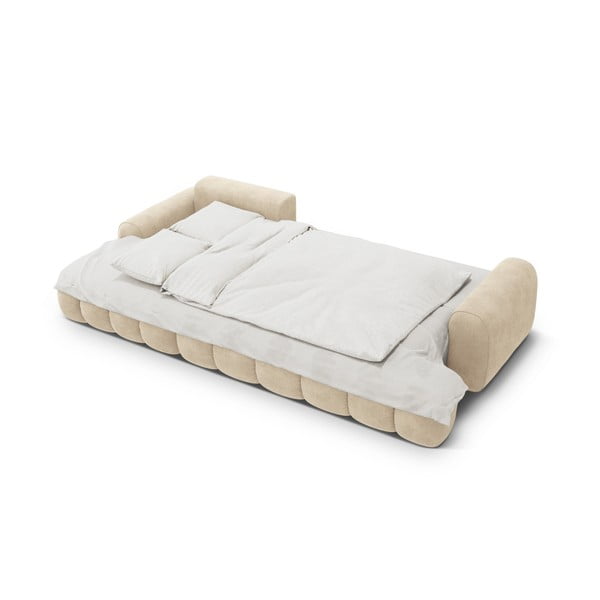 Smėlio spalvos iš velveto sulankstoma/su sandėliavimo vieta kampinė sofa (su kairiuoju kampu/su gultu) Linz – Cosmopolitan Design-image-4